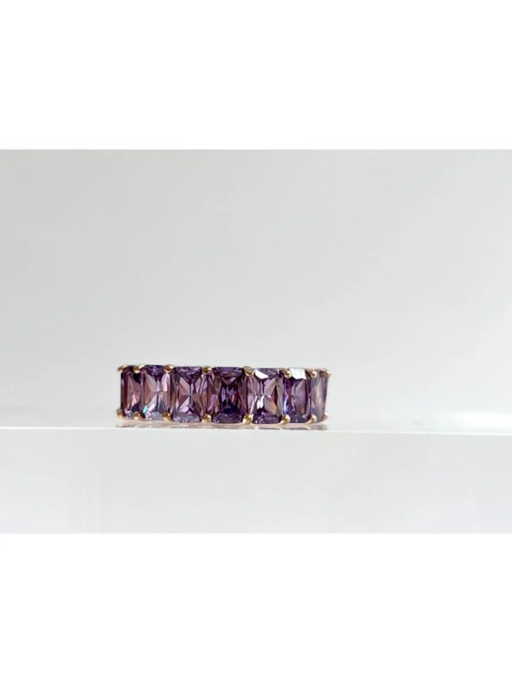 Amethyst Gemstone Gold Overlay Sterling Silver 925 Vintage Ring - sz 7